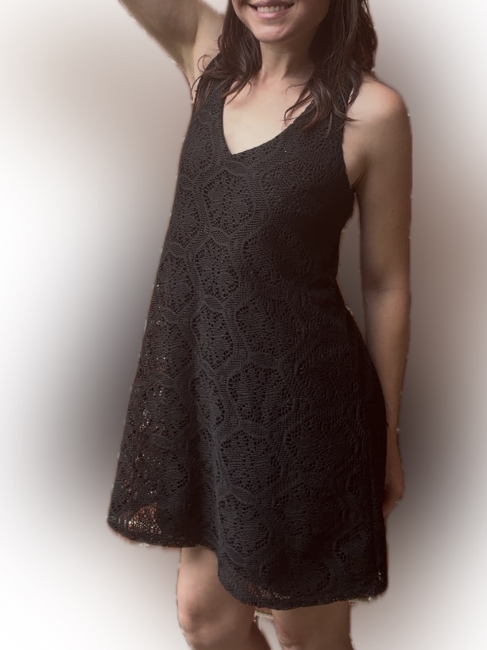 Luxology Black Crochet Mini Dress